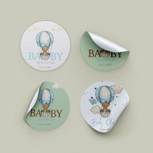 Teddy Bear Hot Balloon Bearly Wait boy Baby Shower Classic Round Sticker