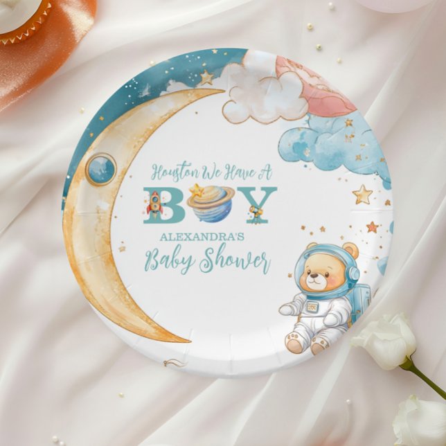Teddy Bear Houston We Have A Boy Outer Space  Paper Plate (Creator Uploaded)
