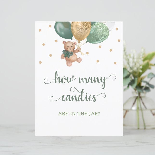 Teddy Bear How Many Candies In The Jar Table Sign (Standing Front)