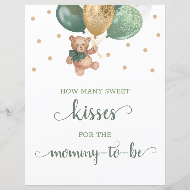 Teddy Bear How Many Kisses In The Jar Sign (Front)