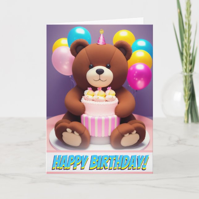 Teddy Bear Hugs & Birthday Wishes Card (Front)