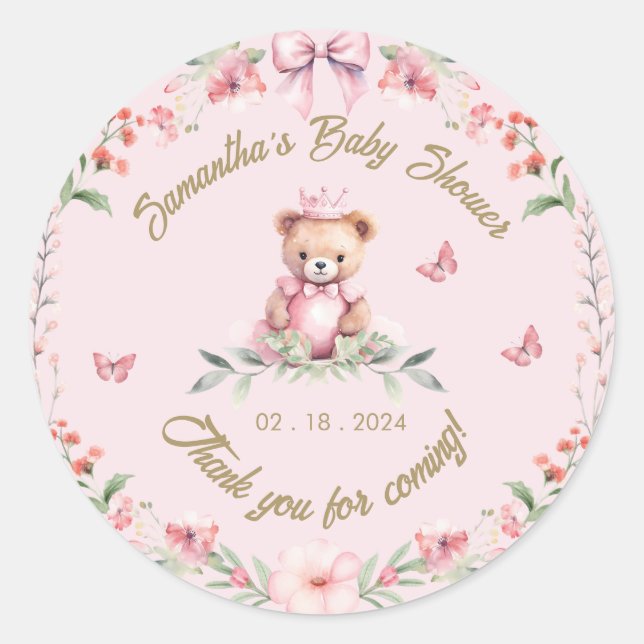 Teddy Bear Hugs & Butterfly Kisses: Thank You  Classic Round Sticker (Front)