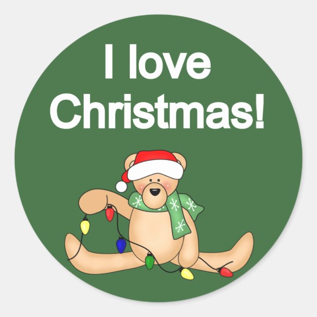 Teddy Bear I Love Christmas Tshirts and Gifts Classic Round Sticker (Front)