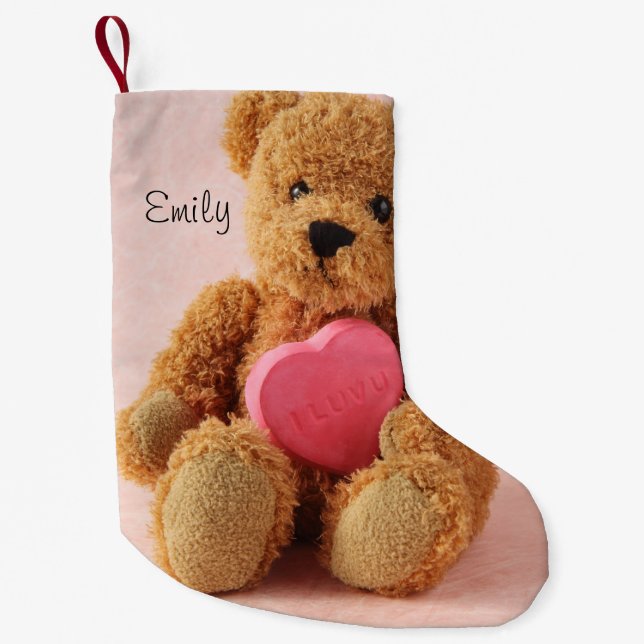 Teddy bear i luv u small christmas stocking (Front)
