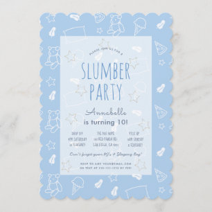 Teddy Bear Ice Cream Blue Slumber Party Birthday Invitation