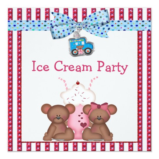 Teddy Bear Ice Cream Party Card