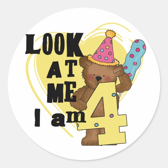Teddy Bear I'm 4 Birthday Tshirts and Gifts Classic Round Sticker (Front)