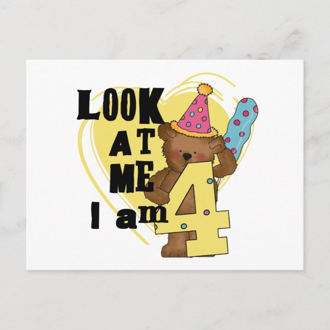 Teddy Bear I'm 4 Birthday Tshirts and Gifts Postcard (Front)