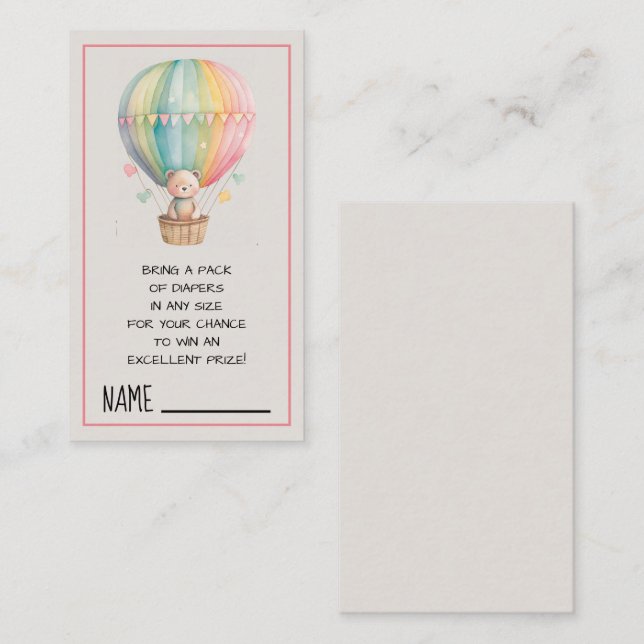 Teddy Bear in a Hot Air Balloon Diaper Raffle  Enclosure Card (Front/Back)