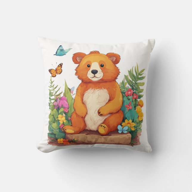 Teddy Bear in a Magical Garden Cushion (Front)