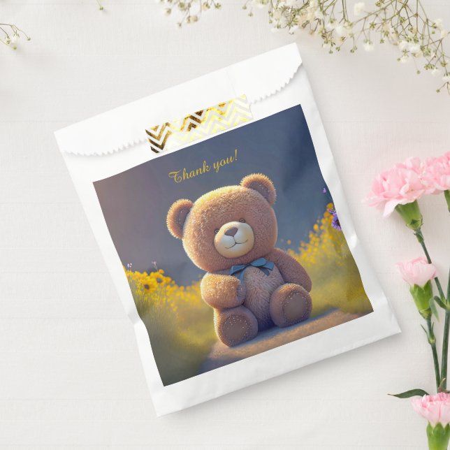 Teddy bear in a meadow, cute custom  favour bag (Sealed)