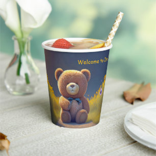 Teddy bear in a meadow, cute custom paper cups