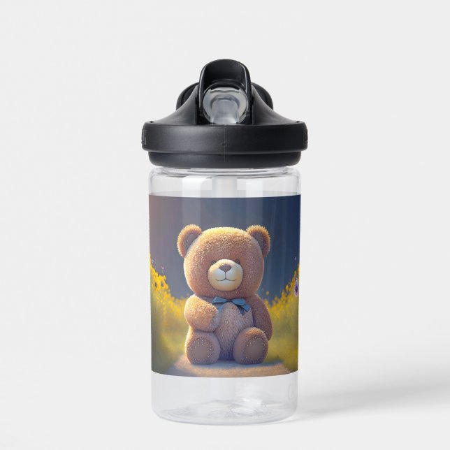 Teddy bear in a meadow, cute custom  water bottle (Front)