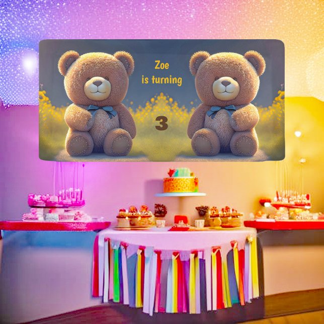 Teddy bear in a meadow, cute kids any age birthday banner (Creator Uploaded)