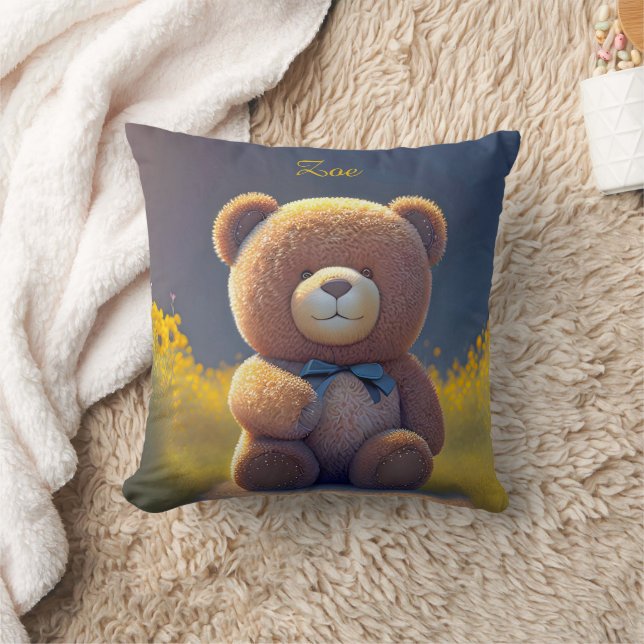Teddy bear in a meadow, cute kids  cushion (Blanket)