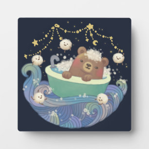 Teddy Bear in Bathtub Boat with Fluffy Monsters Plaque