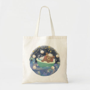 Teddy Bear in Bathtub Boat with Fluffy Monsters Tote Bag