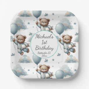 Teddy Bear in Blue Pyjamas Birthday Paper Plate