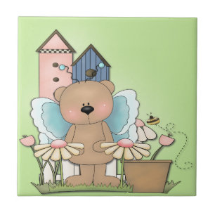 Teddy Bear in Garden Ceramic Tile