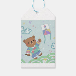 Teddy Bear in Hanbok: Kite Flying Gift Tags