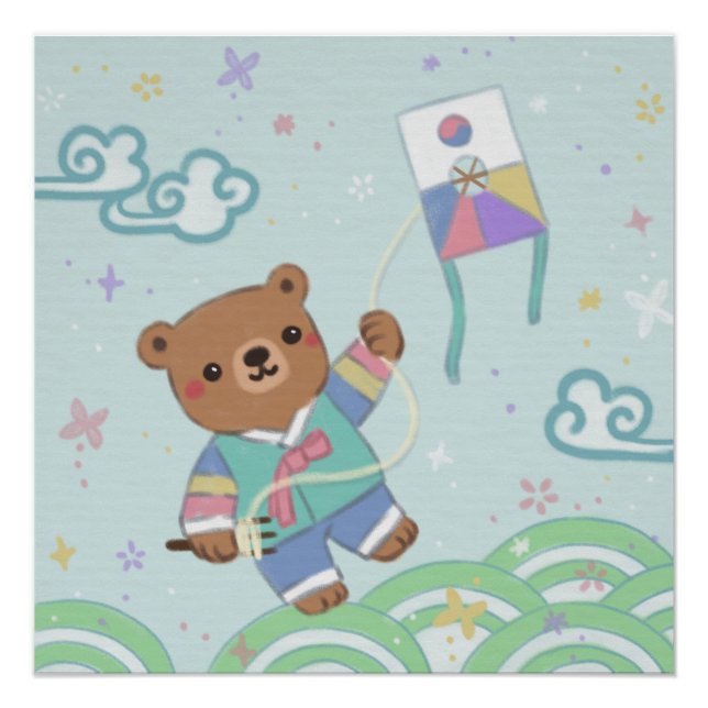 Teddy Bear in Hanbok: Kite Flying Poster (Front)