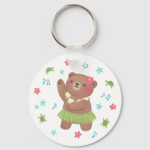 Teddy Bear in Hawaii Illustration Key Ring