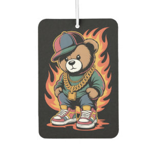 Teddy Bear in Hip-Hop Style with Gold Chains Car Air Freshener