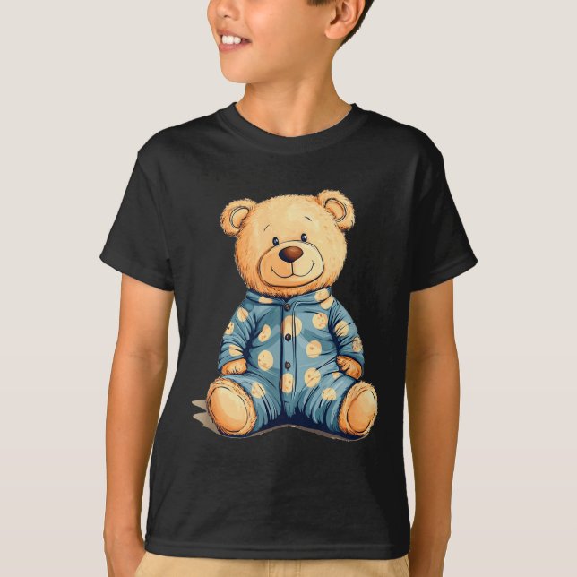 Teddy Bear In Pajama Costume For Bedtime Smiles  T-Shirt (Front)