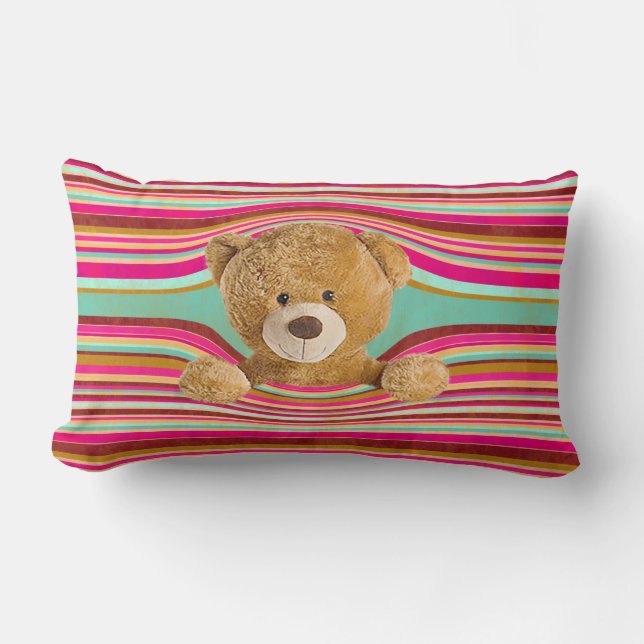 Teddy Bear In Stripes Lumbar Cushion (Front)
