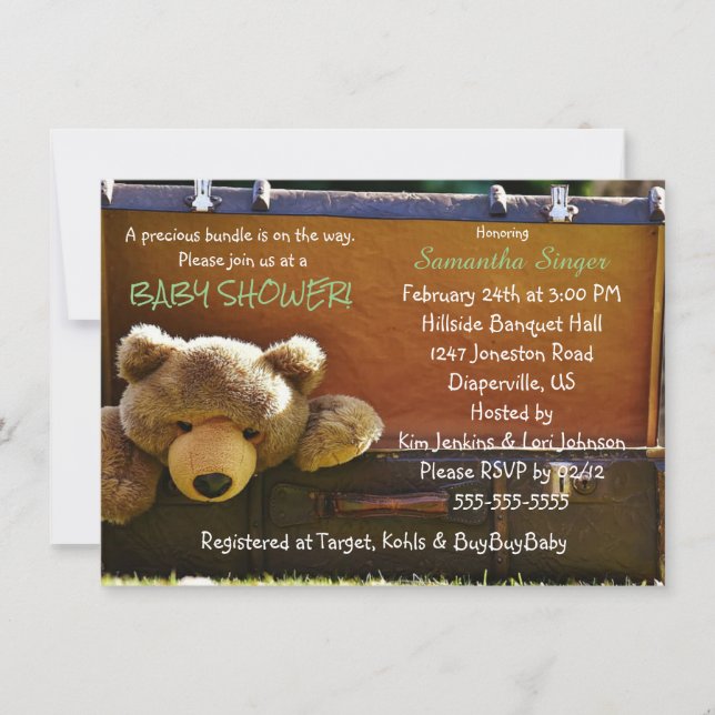 Teddy Bear in Suitcase Baby Shower Invitation (Front)