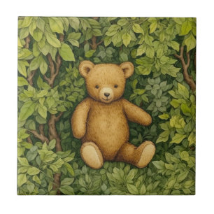 Teddy bear in the forest art nouveau style ceramic tile