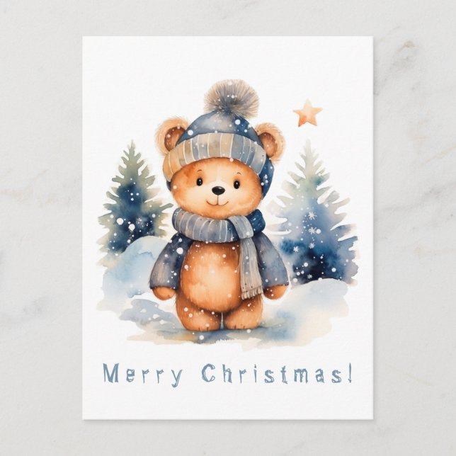 Teddy bear in the forest, personalised postcard (Front)