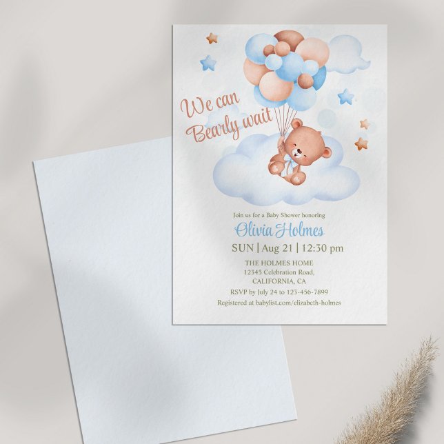 Teddy Bear in the Sky Baby Shower Invitation (Teddy Bear in the Sky Baby Shower Invitation on table)