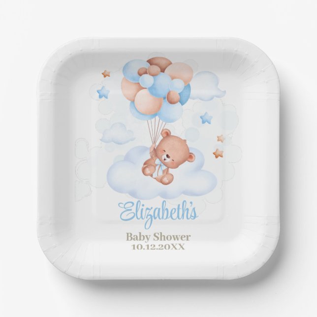 Teddy Bear in the Sky Baby Shower Paper Plate (Front)