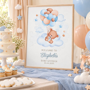 Teddy Bear in the Sky Baby Shower Poster