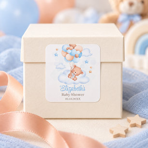 Teddy Bear in the Sky Baby Shower Square Sticker