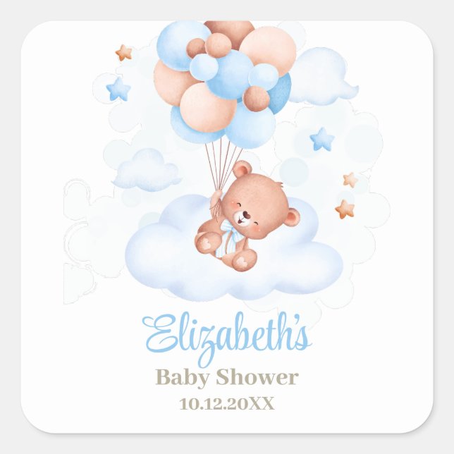 Teddy Bear in the Sky Baby Shower  Square Sticker (Front)