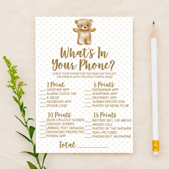 Teddy Bear In Your Phone Baby Shower Game Stationery (Creator Uploaded)