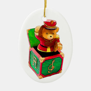 Teddy Bear JAck in the Box Ceramic Tree Decoration