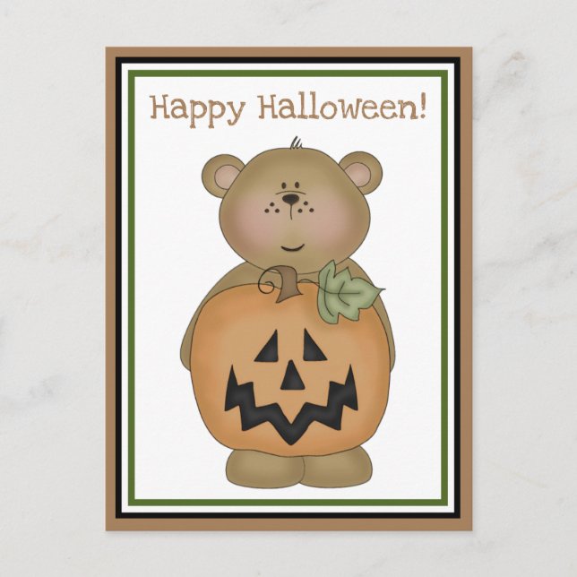Teddy Bear Jack O'Lantern Postcard (Front)