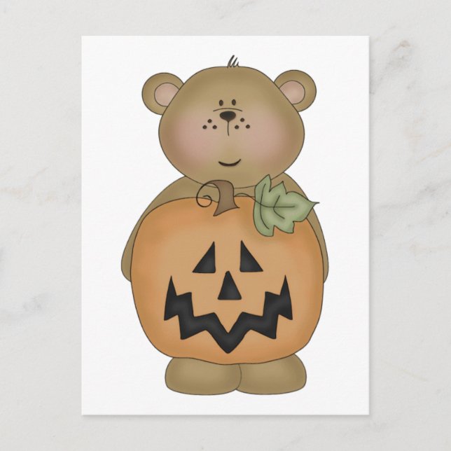 Teddy Bear Jack O'Lantern Postcard (Front)