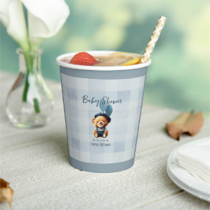 Teddy Bear Jean Baby Shower Blue Paper Cups