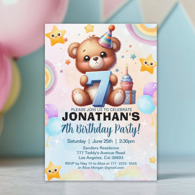 Teddy Bear Kids Birthday 7 Invitation (Creator Uploaded)