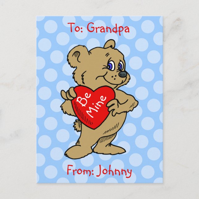 Teddy Bear Kids Valentine Holiday Postcard (Front)