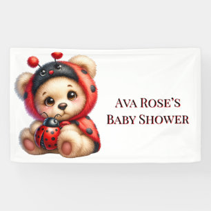 Teddy Bear Ladybug Stripes Girl Baby Shower Banner