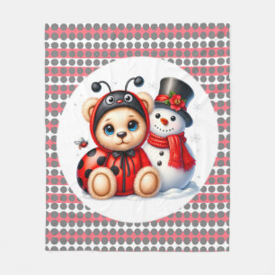Teddy Bear Ladybug with Snowman Baby Shower Gift Fleece Blanket