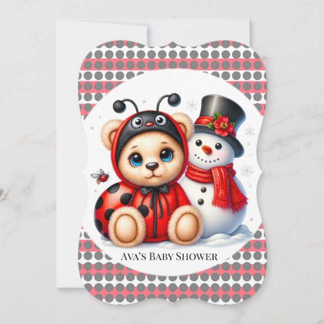 Teddy Bear Ladybug with Snowman Baby Shower Invitation (Front)