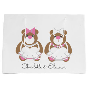 Teddy bear lesbian wedding cute white large gift bag
