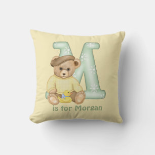 Teddy Bear Letter M Monogram Pillow