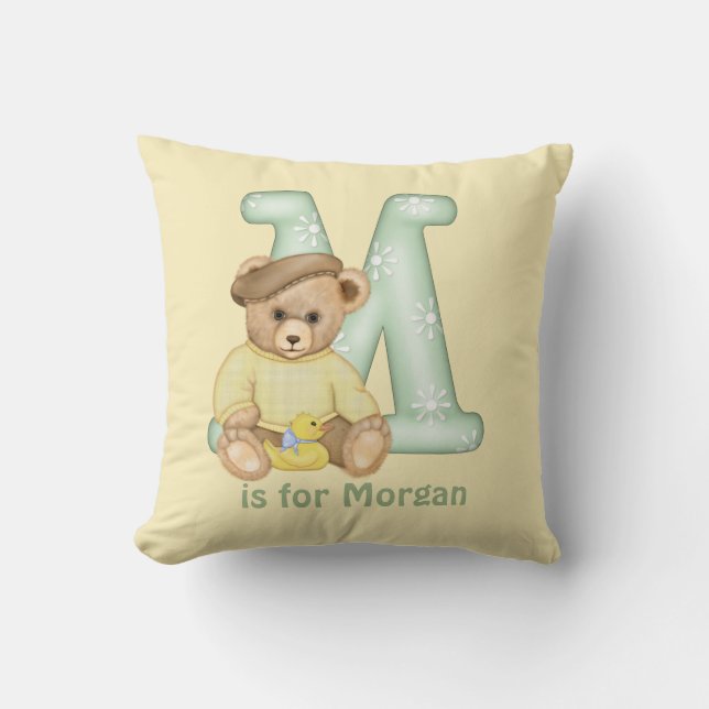 Teddy Bear Letter M Monogram Pillow (Front)
